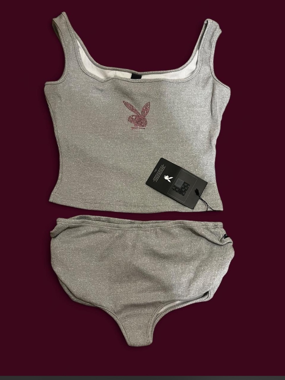 PLAYBOY Grey Ribbed Tank & underwear Set
